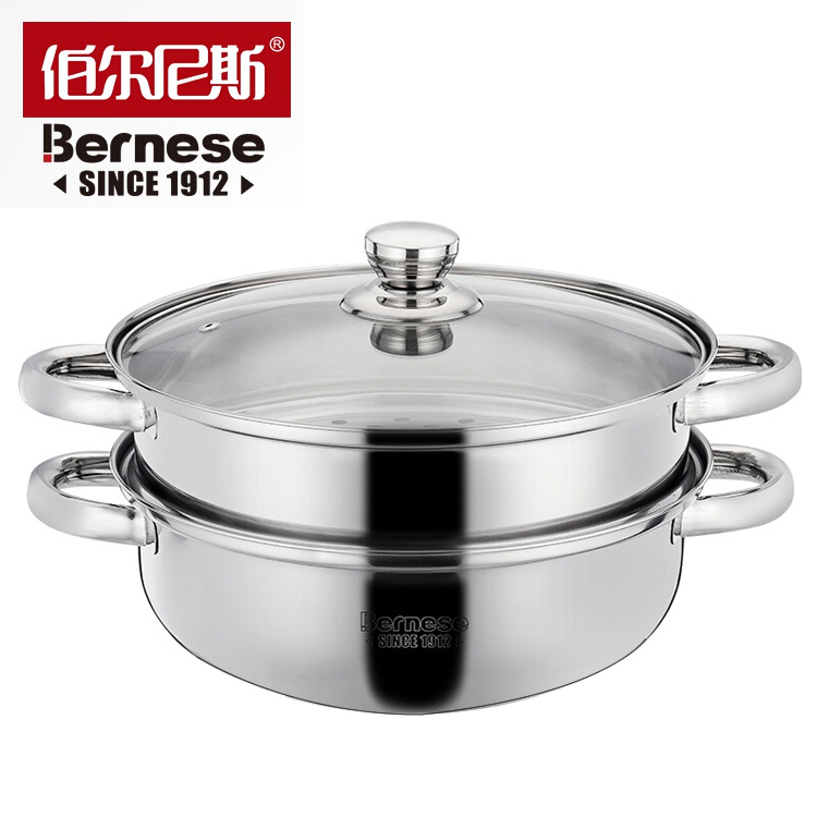 J-Bernese/伯尔尼斯 双层汤蒸锅 双层不锈钢蒸锅双层复底汤蒸锅二层蒸笼明火电磁 BENS-230 28cm （20件/箱）