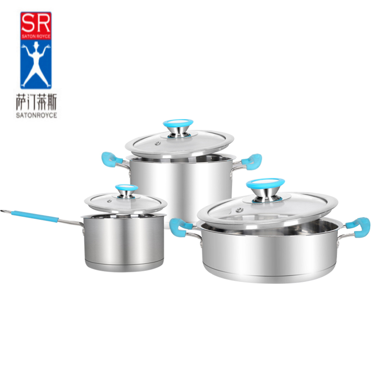 T-萨汀莱斯 奈杰尔-豪华六件套厨房不锈钢奶锅汤锅多用锅烹饪炊具电磁炉燃气组合厨具 锅具三件套+3个锅盖  （6套/箱）