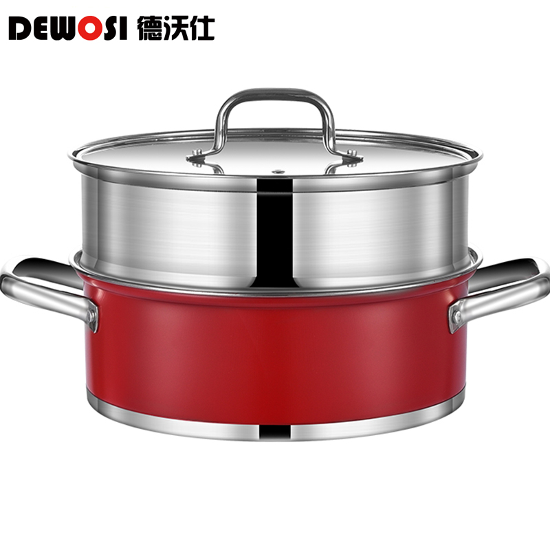 S-德沃仕 伯尼沃汤蒸锅 不锈钢多功能双层蒸锅28cm 电磁炉煤气炉通用
