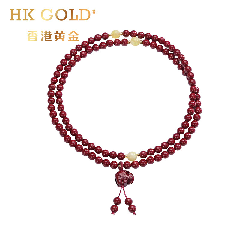 J-【每证一品】HK GOLD香港黄金吉象108珠朱砂手串6mm（非天然朱砂）