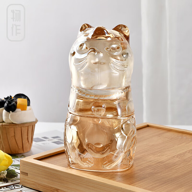 J-物作招财猫水杯套装水杯家用玻璃杯客厅待客泡茶杯套装原创个性创意招财猫杯 2色可选 36套/箱
