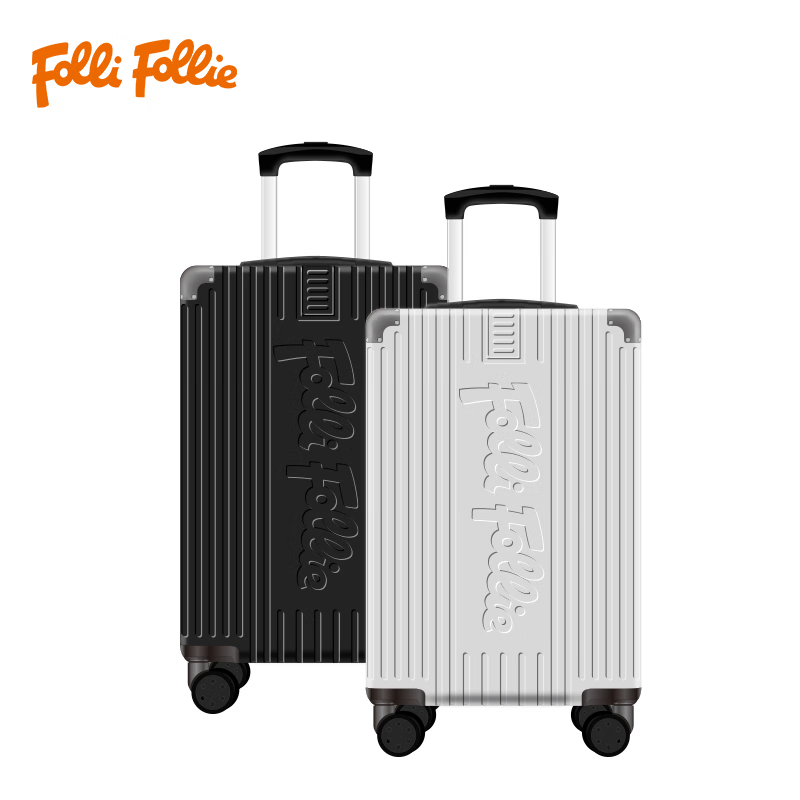 J-【热评1000+】Folli Follie 时尚轻便拉杆箱 20寸登机行李箱 希腊轻奢品牌 FF-Y107A 双色可选 黑色银色 出行必备 普区包邮