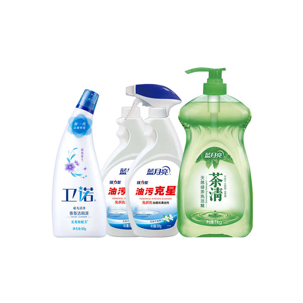 J-【JD热评200+】蓝月亮厨卫组合：蓝月亮 茶清洗洁精1kg+强力油污克星500g(瓶+瓶补）+卫诺洁厕液500g【81000443】