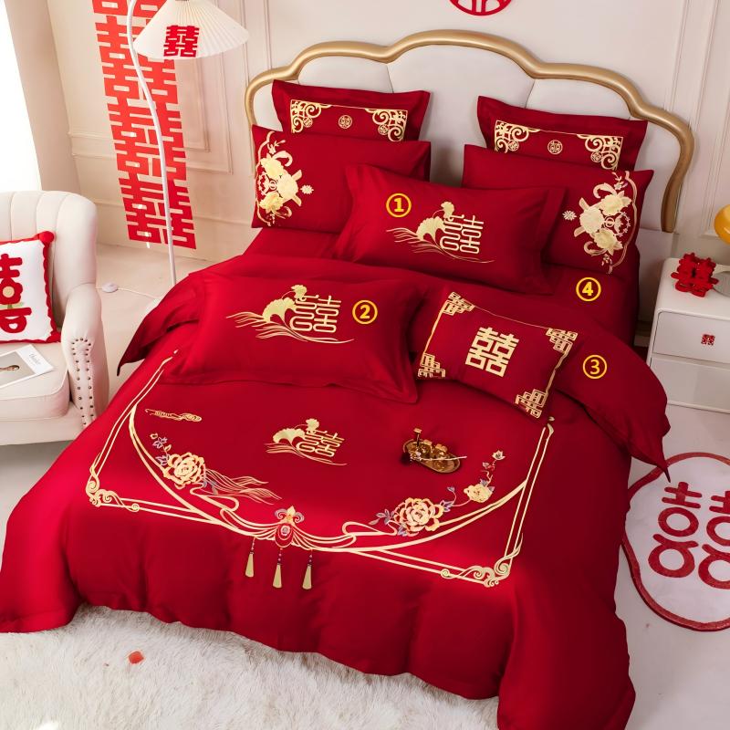 J-优艺尚 婚庆绣花全棉四件套 盛世婚典 纯棉 床上用品 U25-J520【被套200*230、床单230*270、枕套48*74 *2个】
