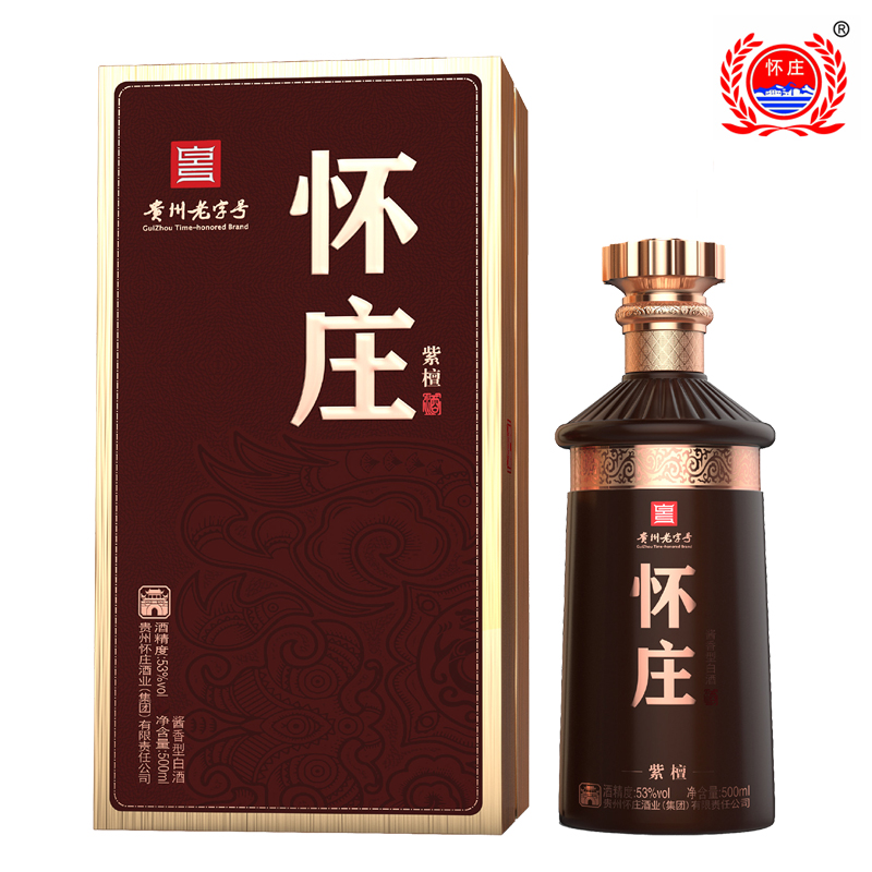 DH-J-怀庄 贵州老字号 怀庄紫檀酒 纯粮酿造 53°酱香型白酒 500ml/瓶  单瓶礼盒装