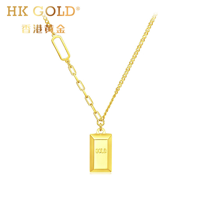 DH-J-【每证一品】HK GOLD香港黄金钛钢镀18K金暴富小金砖吊坠HK16
