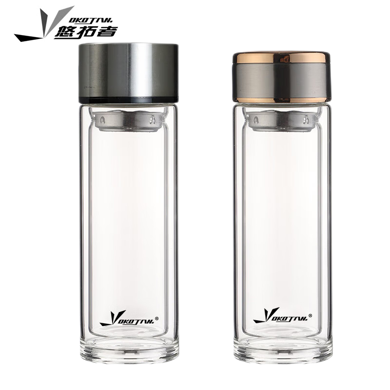 DH-J-悠拓者高硼硅玻璃杯 双层透明玻璃水杯304加厚不锈钢杯盖  商务办公泡茶杯子 330ml  偏远地区需加收加固包装费用