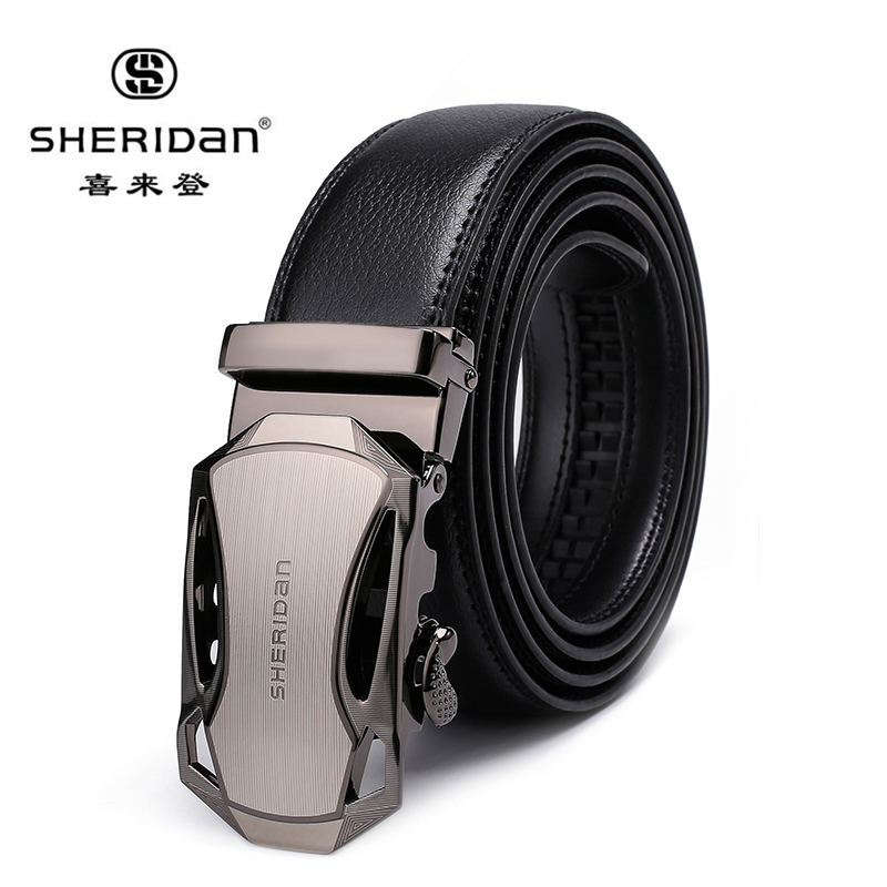 J- 【热评5000+】普区包邮 喜来登Sheridan  男士真皮皮带  父亲节礼物 礼盒包装 牛皮自动扣 商务韩版牛皮腰带NL160953S 黑色