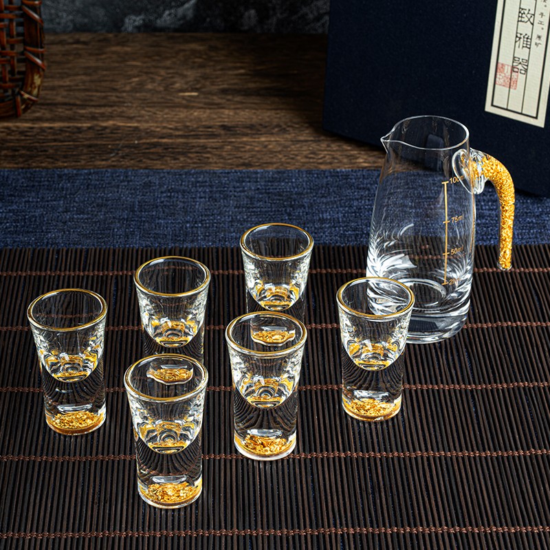 DH-J-RCOMS1950 金箔白酒杯套装无铅水晶玻璃茅台杯白酒酒具 7字把6+1礼盒套装 （10套/箱）