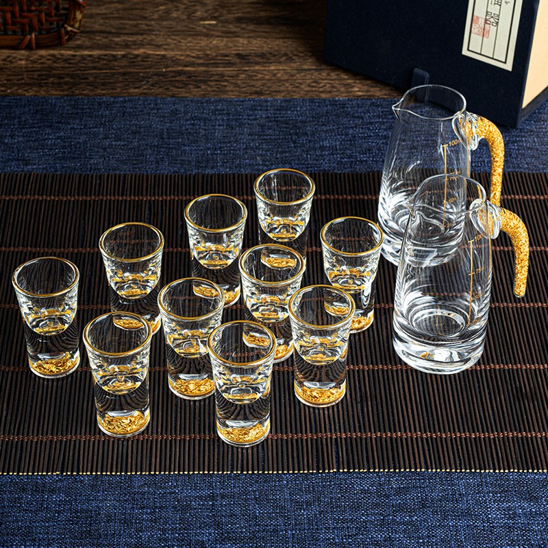 DH-J- RCOMS1950 金箔白酒杯分酒器酒壶12件礼盒套装（10金箔白酒杯+2金箔把手七字壶）礼盒装 （10套/箱）
