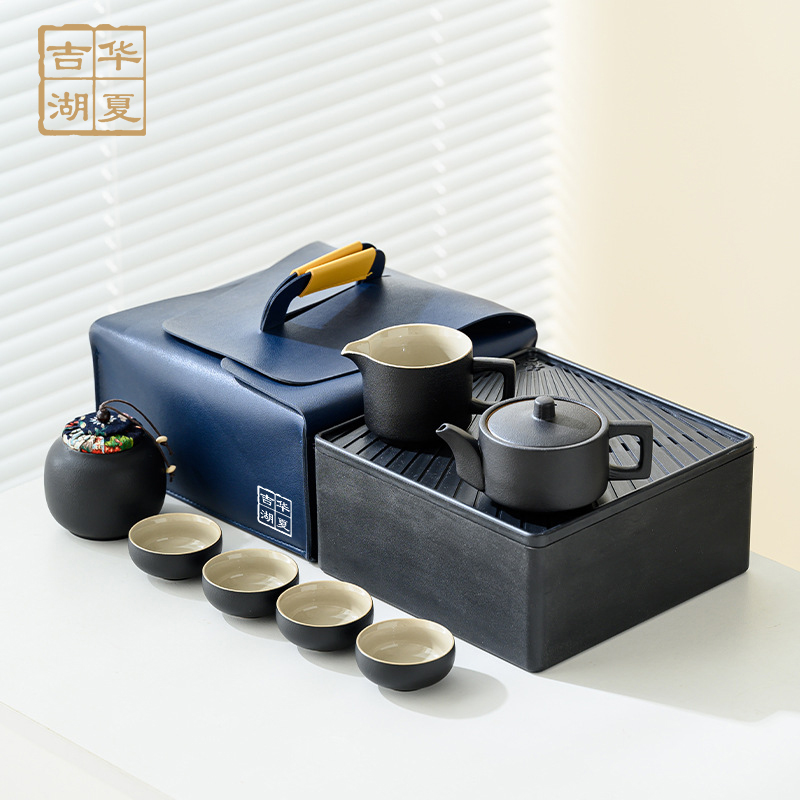 DH-J-普区包邮-吉华湖夏茶具礼盒装 吉华湖夏龙启功夫茶具8件套