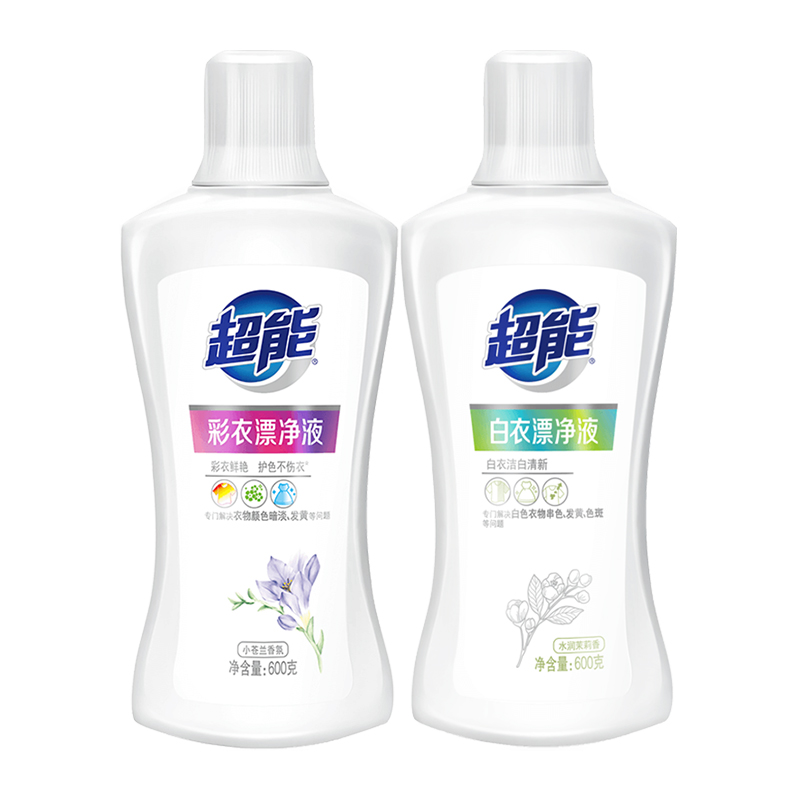 J-【2瓶装】纳爱斯集团600g超能白衣漂净液白衣洁白清新+600g超能彩衣漂净液彩衣鲜艳护色不伤衣