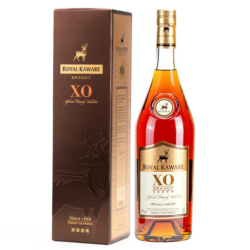 J-法国原瓶进口皇家卡威尔XO白兰地洋酒1L/瓶*1瓶礼盒装【箱规：6瓶/箱】