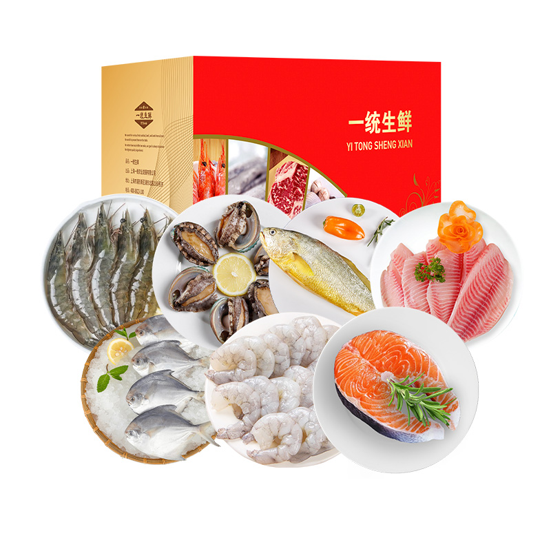 J-一统如宜经典海鲜礼盒398型2000-2100g【东海大对虾250g/袋*1+大连深海鲍鱼（8-10只）250g/袋*1+东海生态大黄鱼400-500g/条*1+南海红鲷鱼去骨鱼排300g/袋*1+东海鲳鱼（4条）350g/袋*1+湛江翡翠青虾仁250g/袋*1+轮切大西洋三文鱼200g/袋*1】新疆/西藏/海南/甘肃/宁夏/内蒙古/青海/港澳台不发货