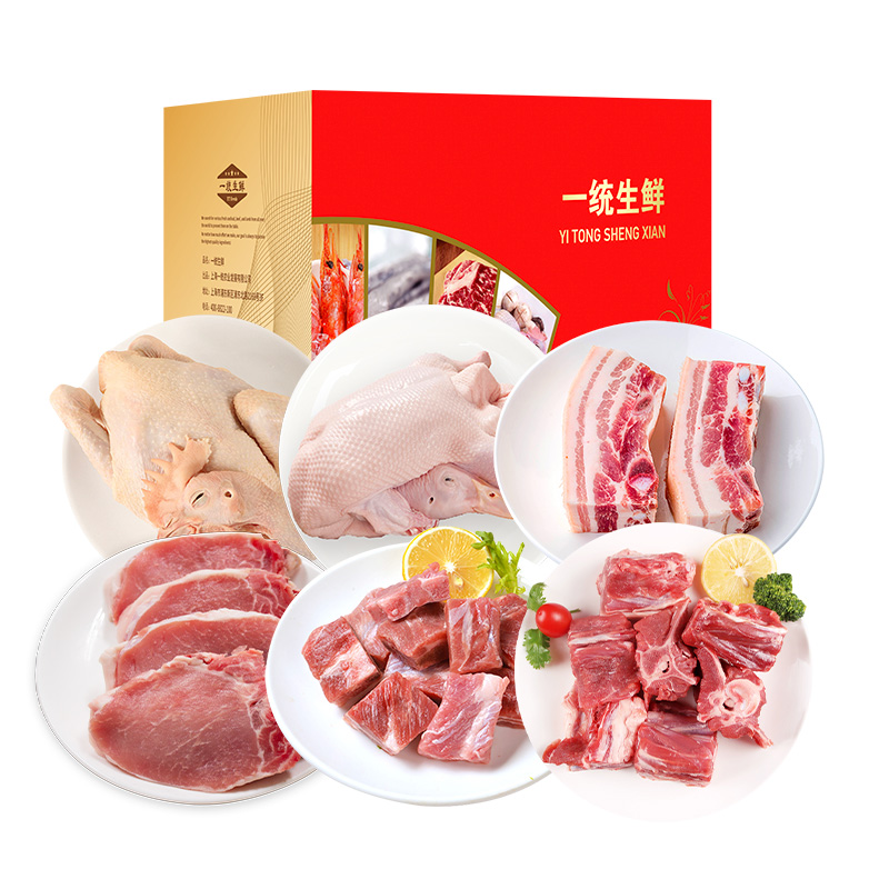 J-一统如宜生鲜礼盒398型3650g-3750g【山地散养鸡950-1000g/只*1+生态散养鸭950-1000g/只*1+夹心五花肉400g/袋*1+精切猪大排500g/袋*1+分切猪小排400g/袋*1+宁夏滩羊羊蝎子450g/袋*1】】新疆/西藏/海南/甘肃/宁夏/内蒙古/青海/港澳台不发货
