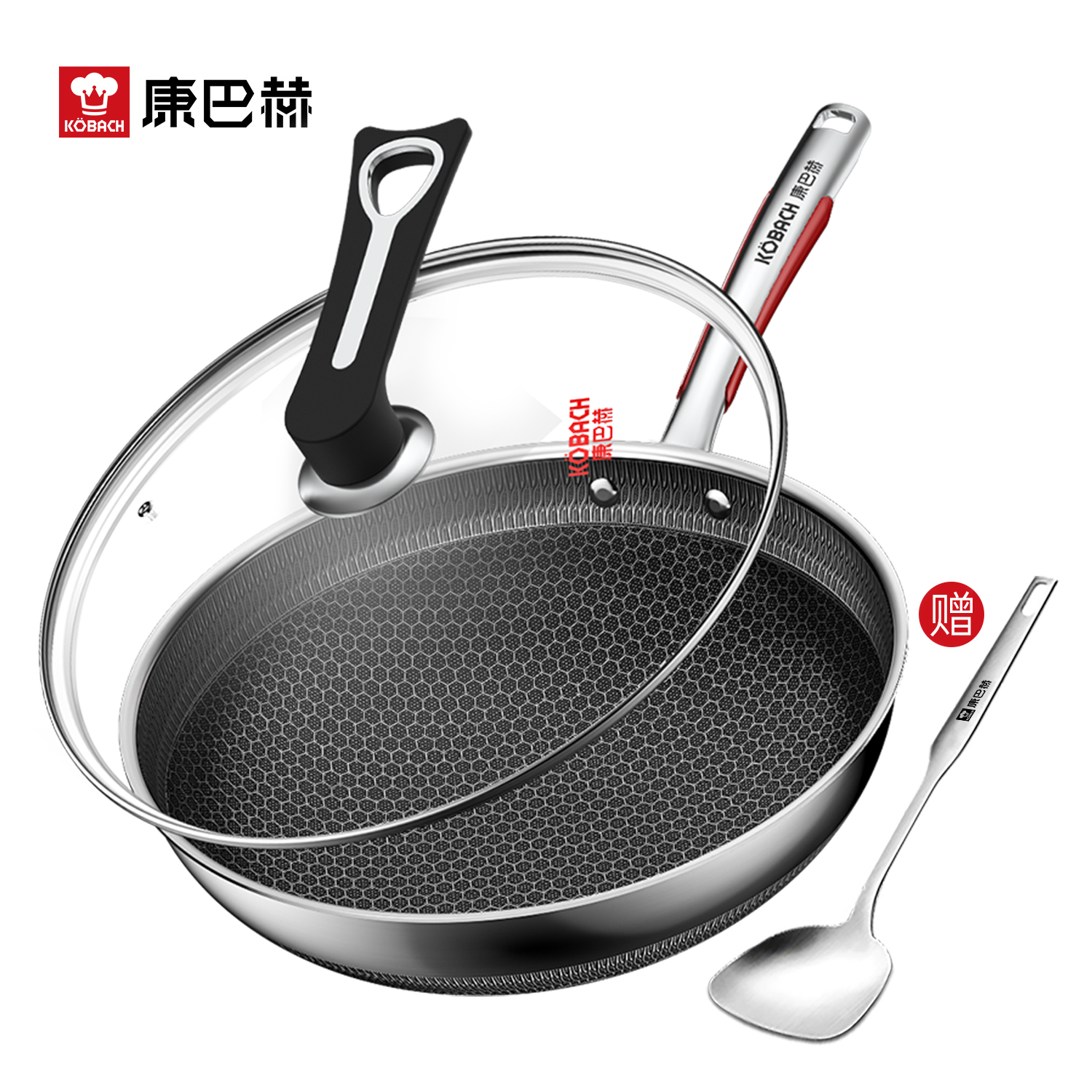 J-康巴赫 悦享304蜂窝炒锅32cm双面屏 电磁炉燃气灶通用  LPB-C32Y 精美礼盒装 送铲子