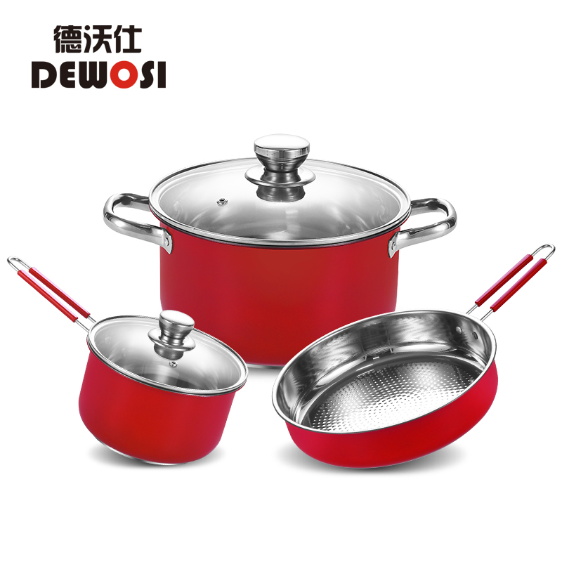 DH-J-德沃仕 家用厨房组合不粘锅具三件套 不锈钢内胆 高能导热 炉具通用 防烫手柄 型号：DWS0073