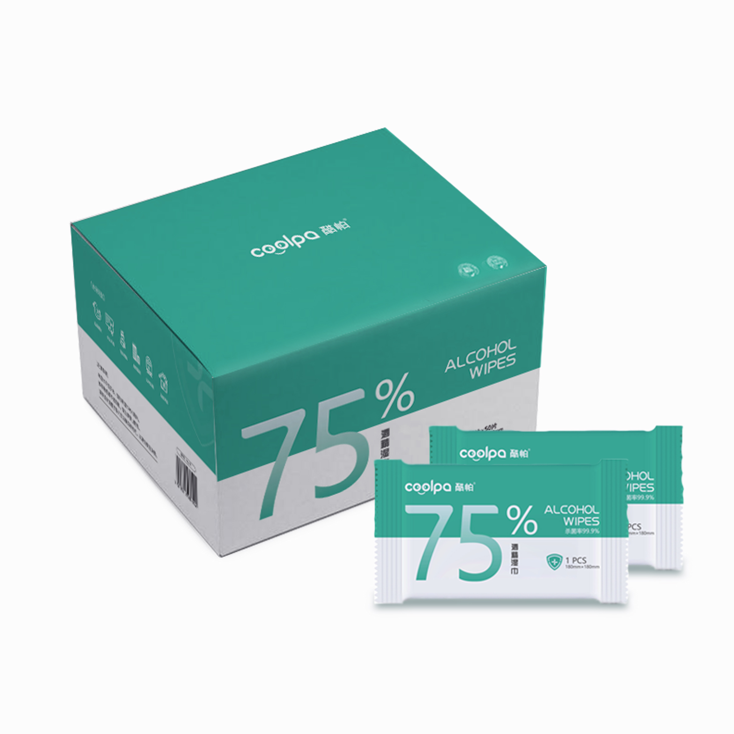 J-【50片】酷帕75%酒精湿巾单片盒装清洁消毒便携湿巾盒装50片180*180mm