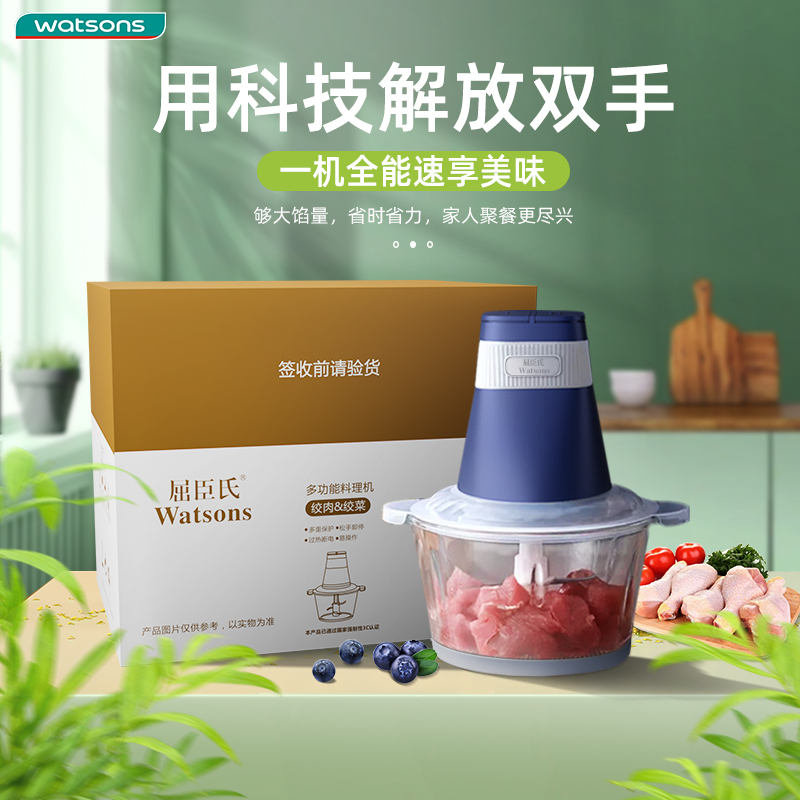 DH-J-屈臣氏多功能绞肉机 300W功率 双档双速 不锈钢立体刀锋利耐磨 2L大容量 wn-05