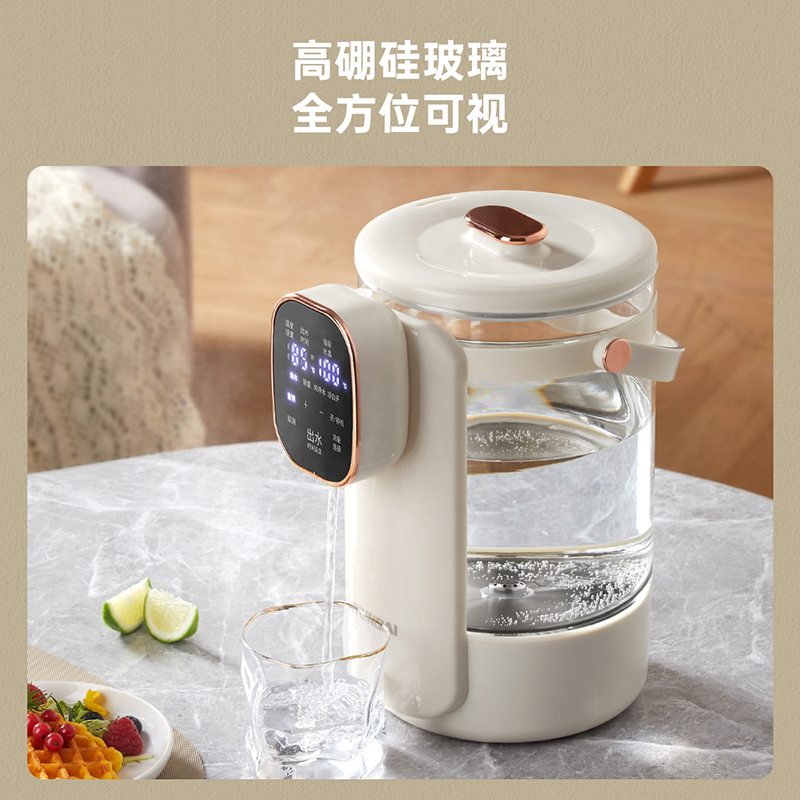 J-普区包邮 HYUNDAI韩国现代烧水壶3.5升大容量电热水壶家用恒温高硼硅玻璃可视化电热水瓶304不锈钢除氯开水瓶电水壶米白色3.5L【11段恒温+6段出水调节】SPD-1035A