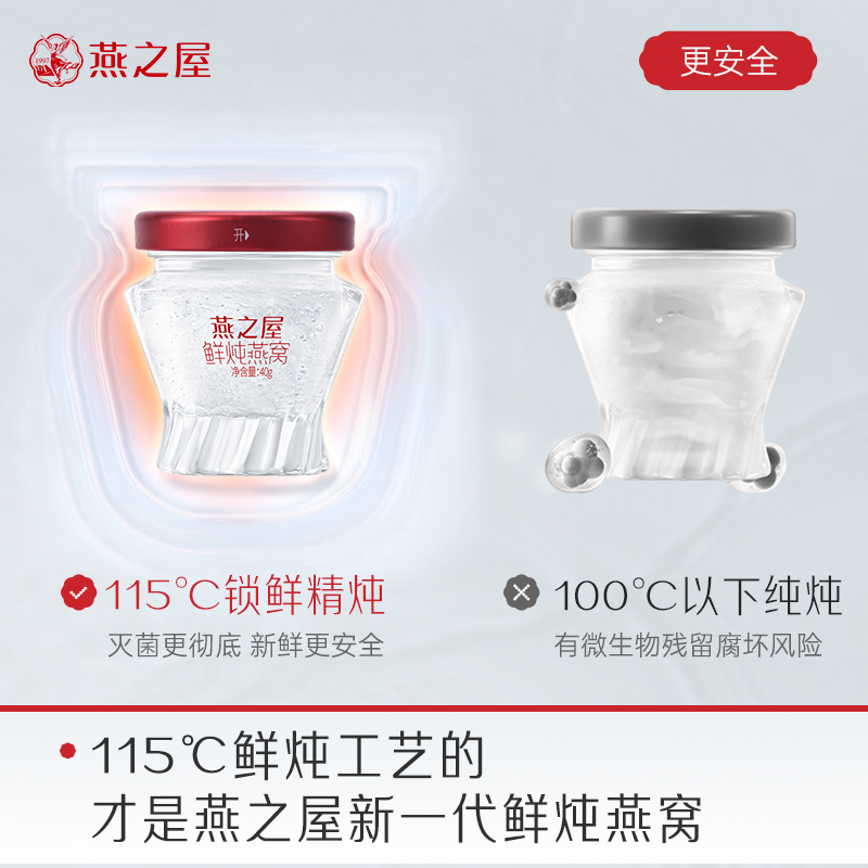 燕之屋鲜炖燕窝即食燕窝 投料1.5g铂金款40g*3瓶