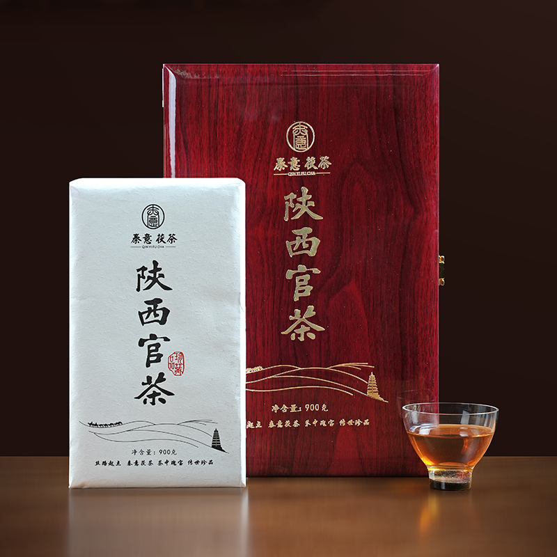 J-秦意茯茶陕西官茶金花茯茶黑茶紧压金花茯砖茶叶礼盒陕西官茶礼盒900g