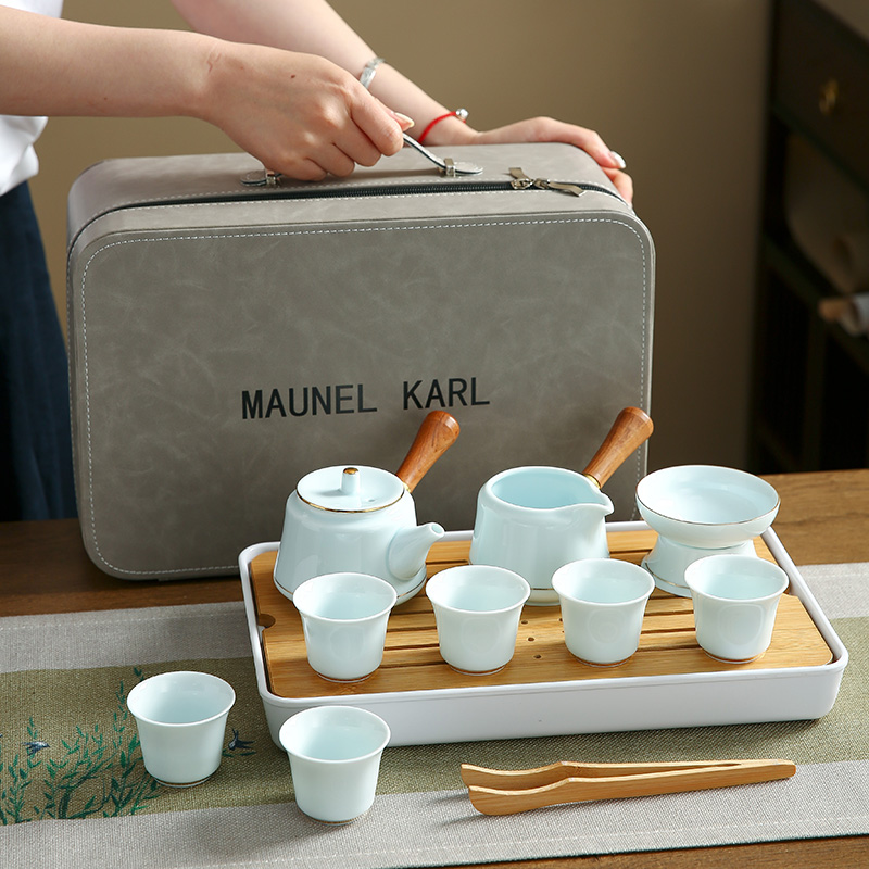 DH-J-MAUNEL KARL翆玉雅韵吉祥影青玉瓷12入高档礼盒轻奢茶具套装配茶盘送礼活动自用首选影青YQ-12