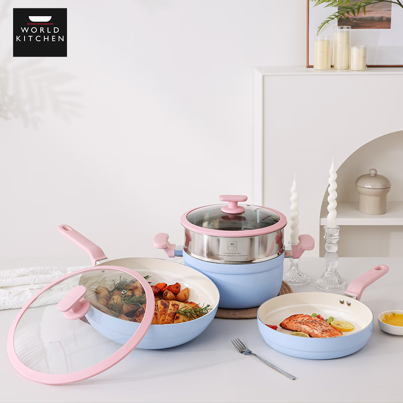 J-康宁WORLD KITCHEN铝质陶瓷不粘锅具四件组 WK-GJ04J90C-JY/KZ 普区包邮精美包装商务活动自用【偏远地区发顺丰/德邦】