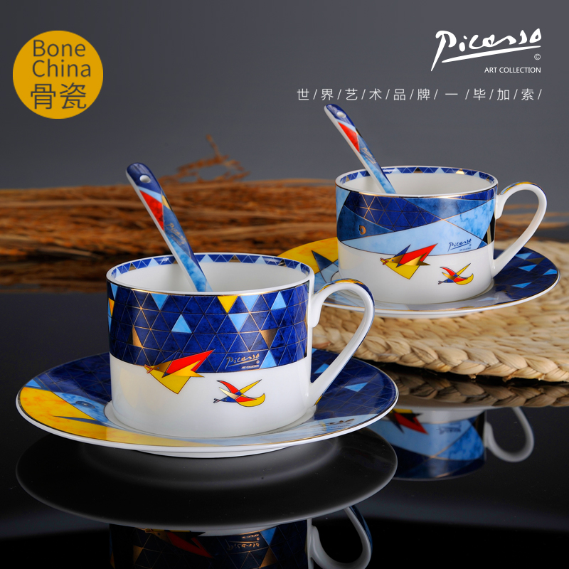 J-【Picasso】毕加索 骨瓷《飞翔》杯碟情侣套装 P20-GC06【杯子*2+碟子*2+咖啡勺*2】