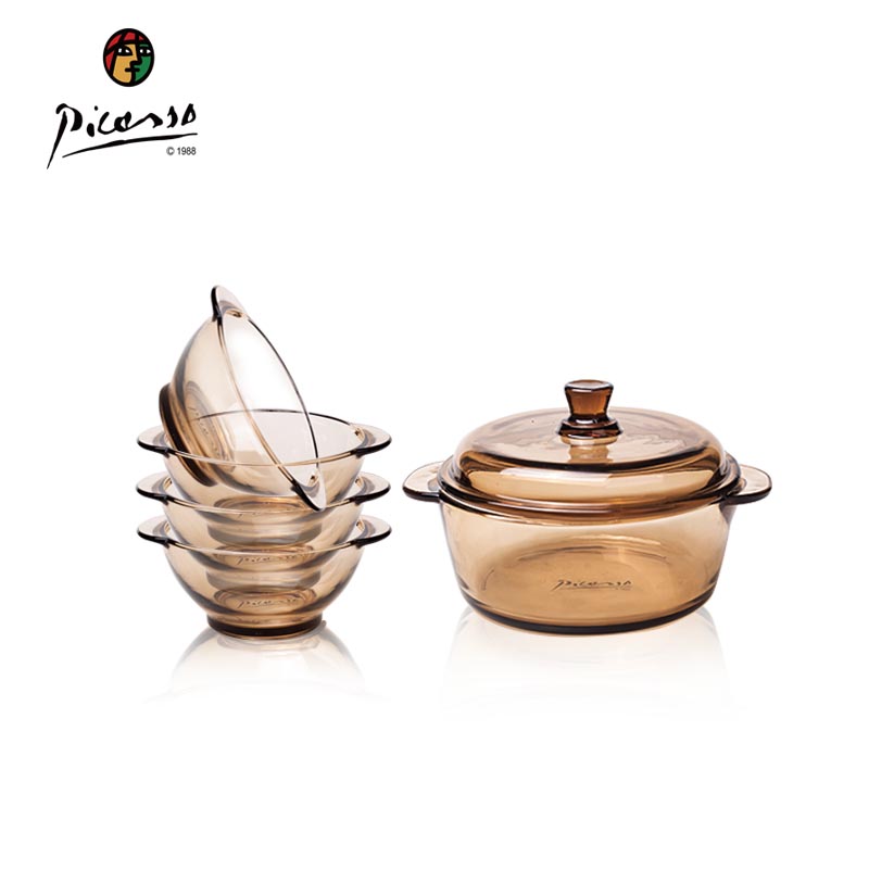 J-PICASSO 毕加索 艺术餐具玻璃餐具六件套装 A-KF012S/L6【双耳碗*4+双耳锅煲*1+双耳锅盖*1】