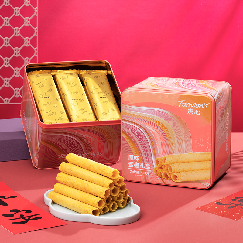 J-唐心原味蛋卷礼盒传统鸡蛋卷酥卷饼干糕点特产零食新年伴手礼420g