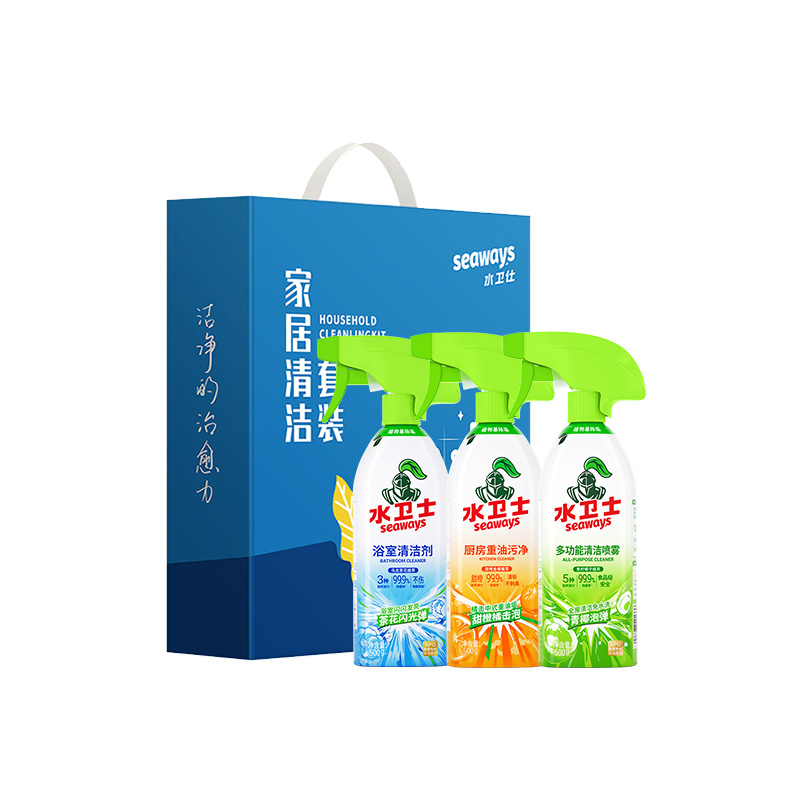 J-水卫士清洁套装D-03【浴室清洁剂500g+厨房重油污净500g+多功能清洁喷雾500g】