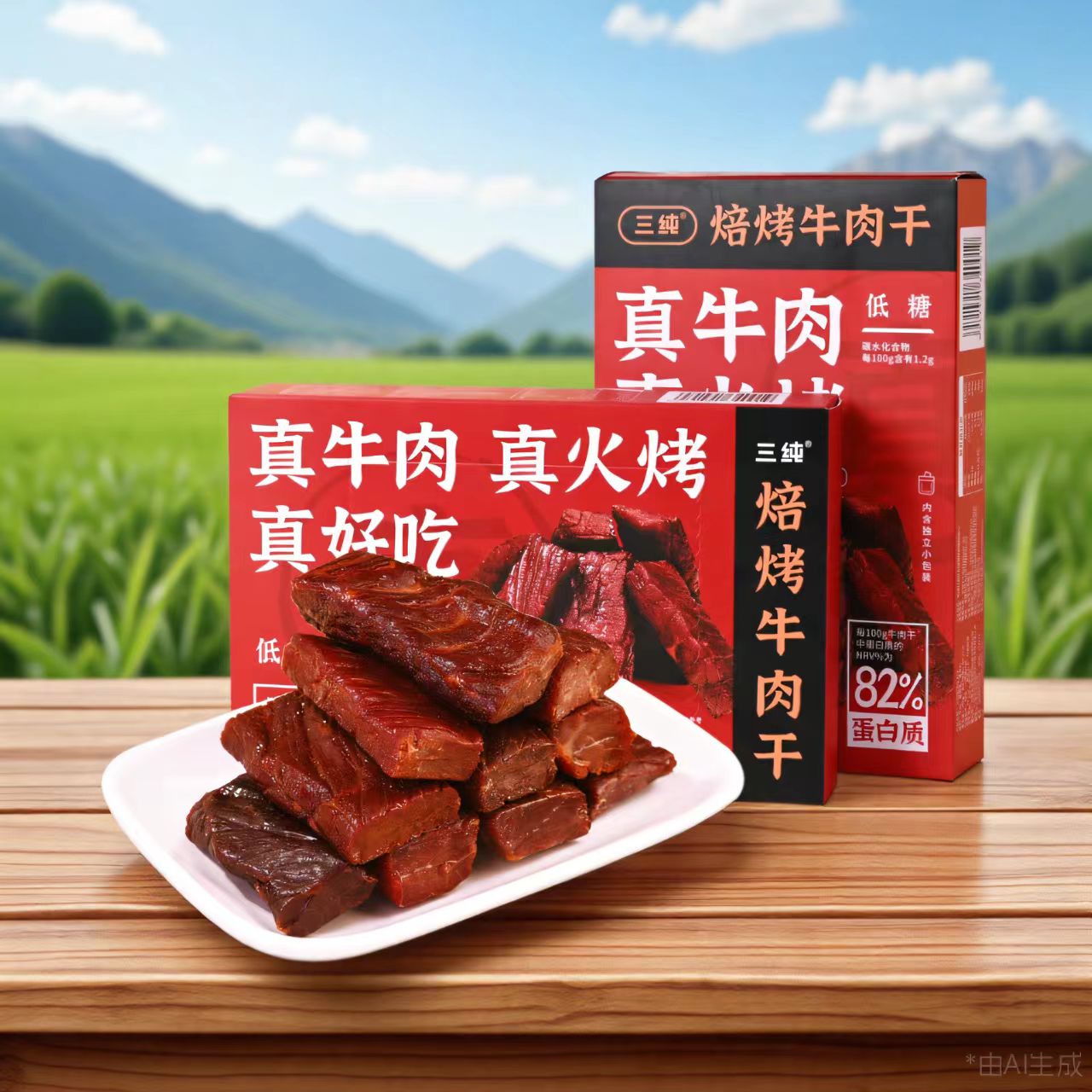 T-【2盒】三纯牛肉干盒装内蒙古特产风干火烤草原小零食熟食200g*2盒【新疆/西藏/青海/海南/港澳台不发货】