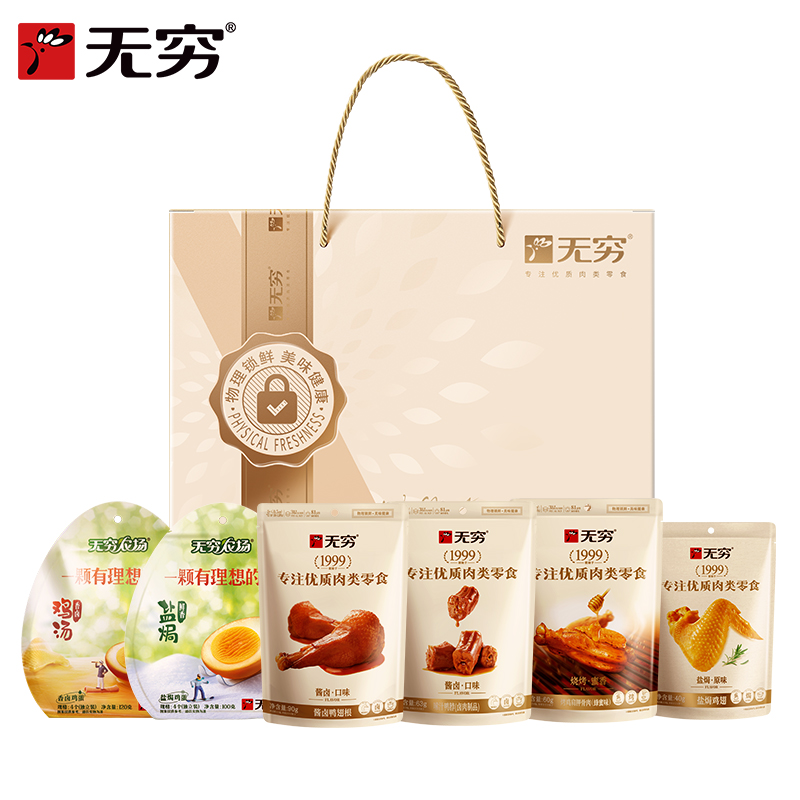 J-无穷欢乐缤纷礼盒473g零食大礼包【120g香卤鸡蛋+90g酱卤鸭翅根+40g盐焗鸡翅+100g盐焗鸡蛋+63g嗦汁鸭脖+60g烤鸡肩胛骨肉】
