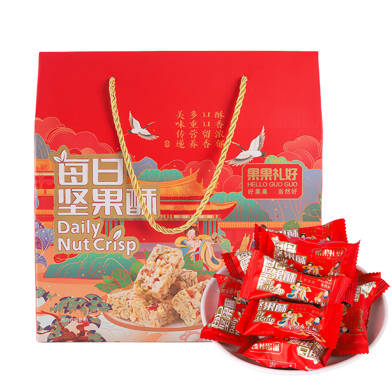 J-【热评1000+】普区包邮  果果礼好每日坚果酥600g 坚果酥饱满大粒坚果健康又美味独立包装 每日坚果酥礼盒款 精美彩盒装 企业福利  年货礼盒