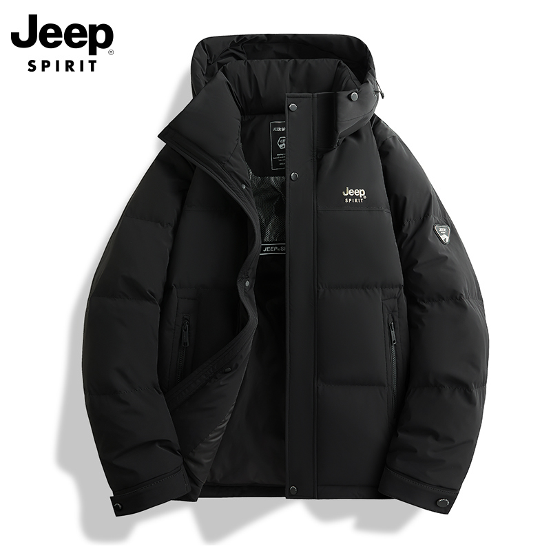 J-JEEP SPIRIT 吉普短款羽绒服男款90鸭绒户外连帽冬季新款休闲保暖外套 JPHJ8606【黑色/卡其/军绿 3个颜色可选】M-4XL 6个码可选
