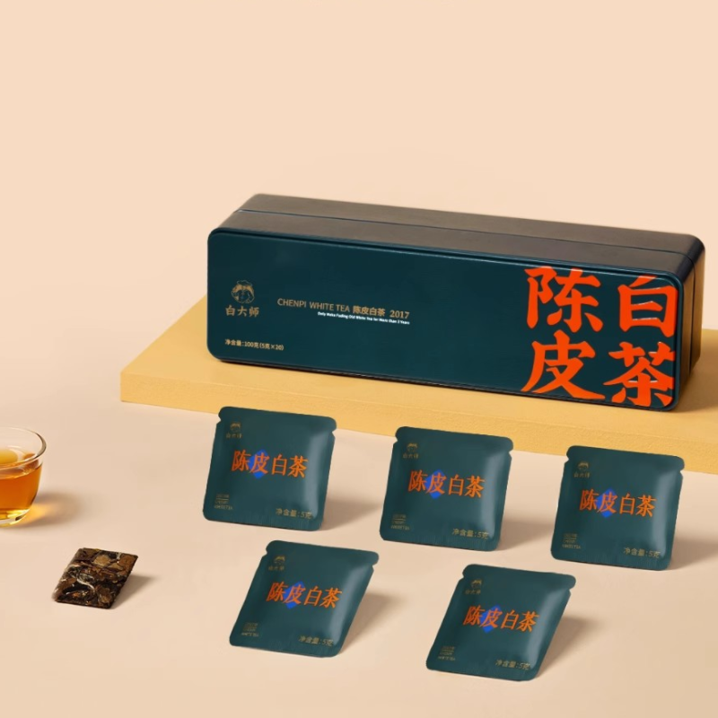J-【热评2W+】白大师陈皮白茶 2017年福鼎白茶寿眉100g*2盒 茶叶礼盒独立小包装 送礼自饮春节年货 赠礼袋 普区包邮