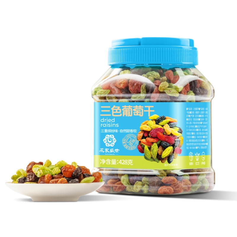 普区包邮-J-【热评1000+】花家盛世 三色葡萄干 果干 休闲零食小吃 428g/罐 手提罐装