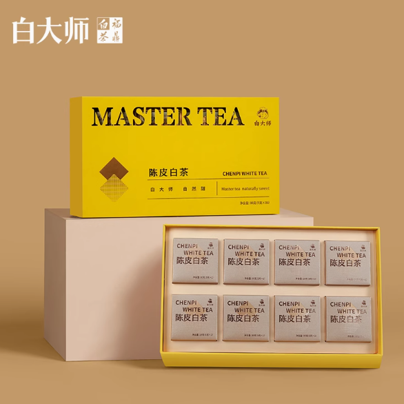 J-白大师陈皮白茶 2020年陈皮寿眉福鼎白茶茶叶礼盒80g【5克*16包】 便携饼干茶镂空 独立包装随取随饮 送礼自饮春节年货 高档精美礼盒包装 普区包邮